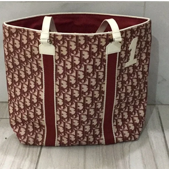 Dior tote 11.5”x 15”x 4” beautiful vintage, white and red coated canvas. - Picture 1 of 16